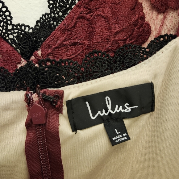 Lulus Size L Alluring Dream Burgundy Floral Mesh Lace Trumpet Midi Dress - Picture 8 of 15